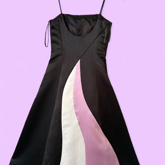 1990s Jessica McClintock Black Pink Swirl Princess Formal Prom Dress - Picture 2 of 8